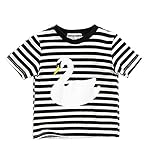 Cutelove 子供服 Tシャツ 上着 シャツ 半袖 白鳥柄 ストライプ 男女兼用 ベビー 夏 柔らかい おしゃれ カジュアル