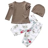 (プタス) Putars 幼児の女の子3PCSソリッドTシャツのトップス+花のプリントパンツ+帽子の服装セット 18ヶ月 - 3歳