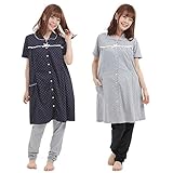 クロスプラス　春夏 マタニティ 天竺水玉 半袖パジャマ（授乳口付） 産前・産後 (L, グレー)