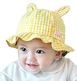 【SEBLES】ベビー 赤ちゃん 帽子 フレア ハット 子ども 子供 日差し UV コットン 綿 ギンガムチェック 可愛い あごゴム 耳付き 春 夏 秋 ユニセックス 女の子 3-18ヶ月(イエロー)
