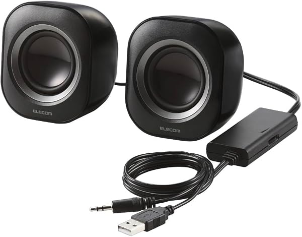 エレコム スピーカー USB給電 4W コンパクト φ3.5ミニプラグ接続 ブラック MS-P08U2BK - 1