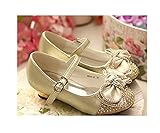 Candykids ガールズシューズ キッズフォーマルシューズ 女の子靴子供シューズ発表会 卒入園式 ドレス合わせシューズ 子供靴 蝶結び　プリンセスシューズ (内寸19cm, ゴールド)