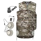 DEWBU 作業服 空調服 夏用 クーラー服 ベスト 空調風神服 熱中症対策 節電 ファン付き 迷彩柄 (XL, 迷彩)