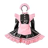 [Gocebaby] めめしい メイド服 PVC ロック フリフリ衣装 縫製丁寧仕立て 萌え ロリータ 高級メイド服 カチューシャ付 ピンク (XL)