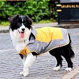 Umora 犬用レインコート カッパ 雨具 通気 帽子付 散歩用 小型犬 中型犬 大型犬 (オレンジ+グレー L)