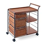 バスケット付きダイニングワゴン　　ブラック×ブラウン