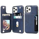 iPhone 12 Pro 適用 ケース iPhone12 適用 背面カード収納 背面収納 ICカード収納 Qi充電対応 スタンド機能 アイフォン12 プロ適用 アイフォン12 適用 ケース 通用 6.1インチ （ネイビー）