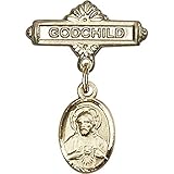 ゴールドFilled Babyバッジwith ScapularチャームとGodchildバッジピン7 / 8 x 5 / 8インチ
