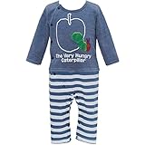 2016年 秋冬 はらぺこあおむし リンゴさがら刺しゅう ボーダー 裏起毛 カバーオール THE WORLD OF ERIC CARLE ネイビー◇90cm