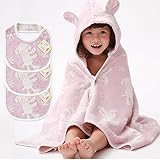 ギンガムマカロン ギフトセット2（ピンク） フード付きバスタオル+スタイ3枚 今治産 (0～3歳用) のし・包装・メッセージカード対応