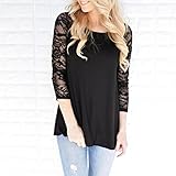 aimtoppyレディースレース長袖ブラックシャツカジュアルブラウスゆったりコットンソフトトップスTシャツ s ブラック AIMTOPPY
