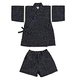 甚平スーツ刺し子格子柄 日本製(110cm,ネイビー)