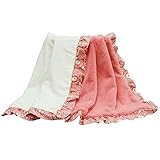 Gia Coral Pink and White with Floral Print Ruffle Reversible Velour Blanket by The Peanut Shell [並行輸