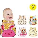 B.H. Select ベビー 食事用 エプロン 洗える 油が落ちる 防水 スタイ ビブ ポケット付き （5枚組） ＋ ループ付ワッフル6重ガーゼタオル（3枚組）お得セット （3枚組）お得セット (C