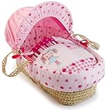 Clair de Lune My Dolly Palm Wicker Moses Basket (Pink) by Clair de Lune