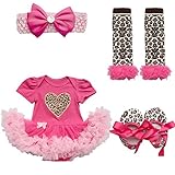 (フィーショー)FEESHOW　ベビーちゃん　新生児　カワイイ半袖ワンピース　チュチュスカート　ベビー服 ベビーちゃんワンピース風ロンパース　オシャレガール　0-9ヶ月　４点セット退院　出産祝い　お出