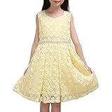 Ruideng 女の子のファッションドレスのレースのベストドレスプリンセスドレス子供服スカートワンピース (140cm, イエロー)
