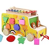 Greensun TM Cartoon Animals Musicalトレーラーキッズ早期教育玩具木製パズルキッズ木製面白い玩具誕生日ギフト