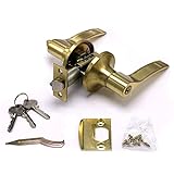 TuoHai ステンレス 鍵付間仕切錠 　鍵付きドアノブ　取替レバーハンドル錠 バックセット60mm 扉厚35~50mm (ゴールド)