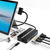 【亜鉛合金ボディー】Surface Pro 4/5/6用のSurface Proドッキングステーション、3つのビデオディスプレイポート（HDMI + DP + VGA）、1000Mb/sギガビットネットワークポート、USB Cデータポート、3 USB 3.0ポート、3.5mmオーディオ出力ポート、SD / TFリーダー、外部電源用マイクロUSBポート