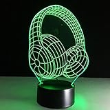 Caryy 3d LED Illusionランプ、7色リモートコントロールDimensional Visualヘッドフォンライト、光学式ナイトライト、装飾雰囲気テーブルランプ、子供クリスマス誕生日ギフ
