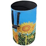 FLORA GUARD 120Lガーデンバッグ - 再利用可能なポップアップガーデニングバッグ、サンフラワープリント折りたたみ式キャンバスポータブルヤードゴミ袋