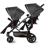 Nice Days（ナイス　ディズ）　 2人乗り ベビーカー 縦型 新生児から使える ソフト 安全　防水 紫外線防止 バギー (ブラック＋ブラック)