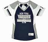 新しいYork Yankees Ladies 3 Strikes Vネックジャージーシャツ( Small )
