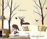 Cukudy Deer Wall Decals Nature Brown Wall Decals Birch Tree Nursery Wall Stickers (Trees are 6 feet 