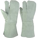 LUQI (ミドリキ) 手袋 溶接作業用 グローブ 袖長タイプ A級 牛床革 背抜き 耐熱性 耐久性 グリーン 7双組