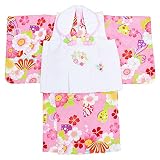 きもの京香　ベビー着物　１～２歳用　幼児用　女の子　子供　二部式　上下セパレート　巻きスカート式　マジックテープ付き 着物ピンク　被布白