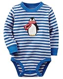 カーターズ Carter's ロンパースカバーオール 男の子用ブルーボーダーペンギン長袖ボディースーツ (6months(61-67cm)) [並行輸入品]