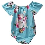 Canis ベビー　女の子　半袖　花柄　ロンパース　可愛い　清新スタイル　カジュアル　カバーオール　夏　ブルー　水色 (90)