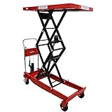 油圧式昇降台車 リフトカート テーブルカート ハンドリフター 高床 ロングタイプ 赤 最高位約1700mm 耐荷重約500kg 昇降台 油圧リフト 油圧台車 テーブルリフト リフティングテーブル 二段