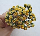 25 pcs MiniイエローRose Bud 7 x 7 mm Mulberry用紙Flowerscrapbooking wedding人形House Suppliesカード