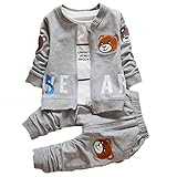 エフティーゾーン(Ftzone)3in1子供服ベビーの女の赤ちゃん男の赤ちゃんの柔らかい綿の上着+上下セット長袖Tシャツ+ロングパンツセット (6-12ヶ月, グレー(春秋))