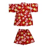 甚平スーツ 北欧朝顔 綿紅梅 日本製(90cm,レッド)