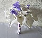 アイボリーカラーリリー柄ラベンダーBabys Breathブライダルウェディングブーケ&ブートニア 12" Bouquet パープル