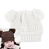 AStorePlusベビーキッズデュアルボール冬暖かいKinttedウール帽子子供Cold Weatherビーニーキャップ、コーヒー、ベージュ、ホワイト カラー: ホワイト