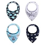 AMAA ベビー ビブ 三角 よだれかけ 食事　サメ　鹿頭　動物柄　サイズ調整可能 1-3歳　女の子　男の子　4セット　出産祝い 贈り物 (サメ)
