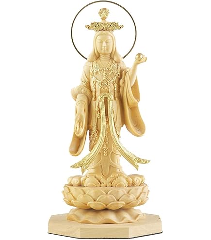 Amazon｜木彫り仏像【吉祥天女像】吉祥天 仏像 桧木製高級木彫り 総高