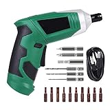 電動ドライバーセット 充電式 正逆転可能 照明機能 12本ビット 3本ツイストドリル 1本延長棒 コードレス