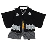 [キョウエツ] ロンパース 袴風 男の子 ベビー服 カバーオール 2点セット(袴ロンパース、羽織ベスト) ベビー (60, 着物黒＋羽織黒)