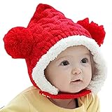 [HKH] キッズ ニット 帽 くま耳 ニット帽 赤ちゃん ベビー 帽子 防寒 子供 衣装 (レッド)
