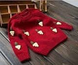 Candykids　女児 女の子 子供服 長袖 ニットセーター クルーネック 毛糸セーター キッズ こども 可愛い蒲萄柄 秋冬着 通園 結婚式 発表会 お出かけ (110CM, レッド)