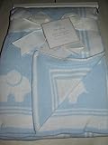 Light Blue and White Elephant Knit Baby Blanket 30 in x 40 in by Little Luxury