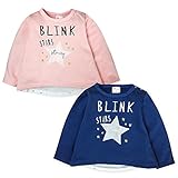 (ネイビー/90cm)ベビー服 女の子 トレーナー 長袖 ミニ裏毛 ロゴプリント 星刺繍 チュールアップリケ 裾テールカット 星座柄切替 スナップボタン 女児 ベビー