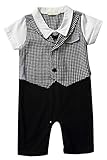 (ラボーグ)La Vogue 男の子 フォーマルスーツ 子供服ロンパース キッズ ベビー 半袖 前開き オーバーオール 新生児 紳士服 結婚式 カバーオール 黒白 80cm