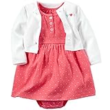カーターズ ワンピース Carter's 女の子用ストロベリードット半袖ワンピースx白ハート刺繍カーディガンお出かけ用2点セット (12months(72-78cm)) [並行輸入品]