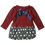 《春秋冬対応》SCHNEE(スネー) リブニットと水玉ジャガードワンピース 80cm /エンジ NO.F-661065